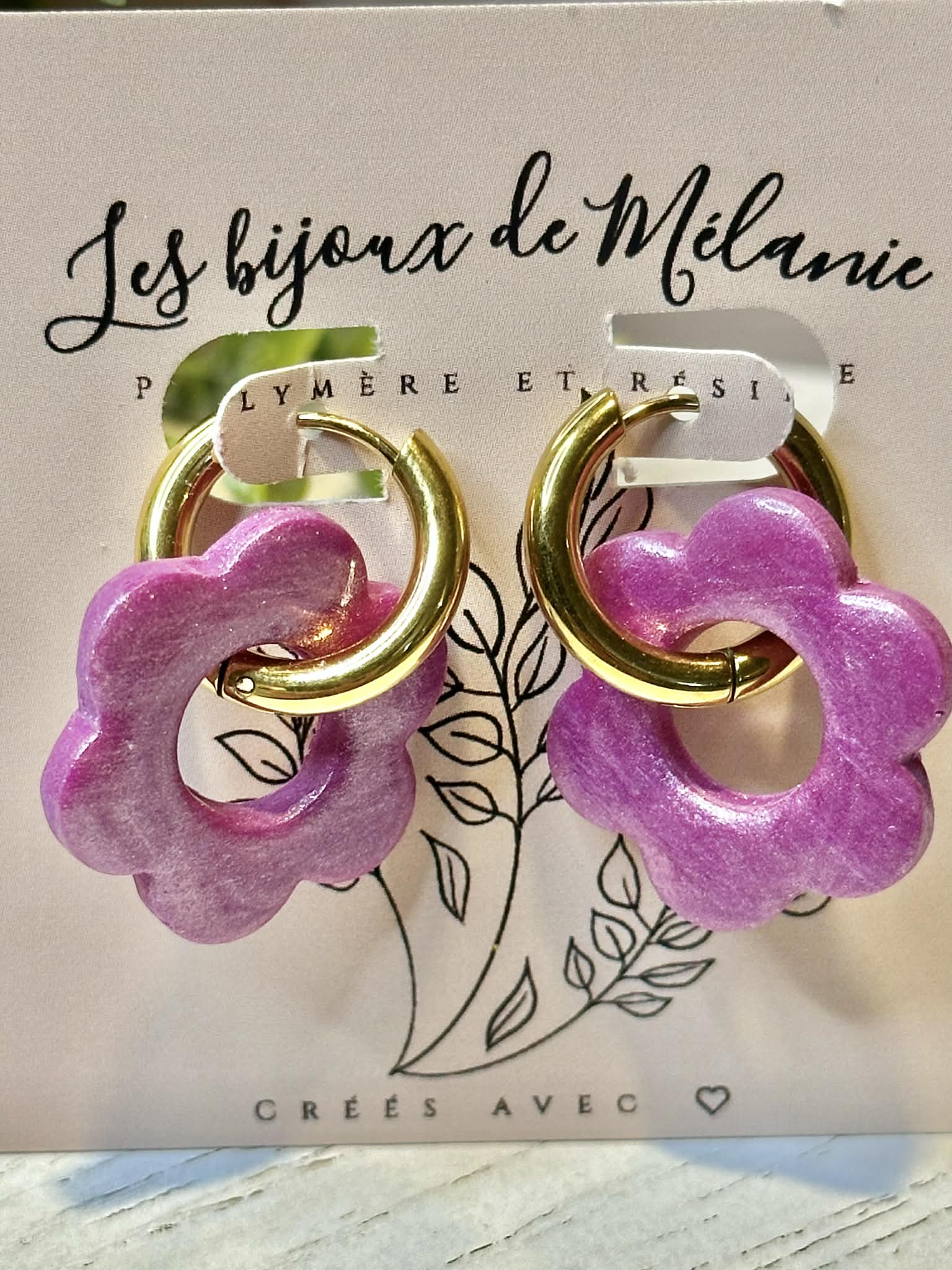 Boucles d'oreilles fleurs créoles acier inoxydable - Artisanales