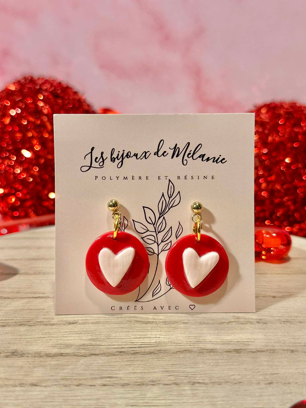 Pink and red heart drop earrings