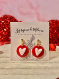 Pink and red heart drop earrings