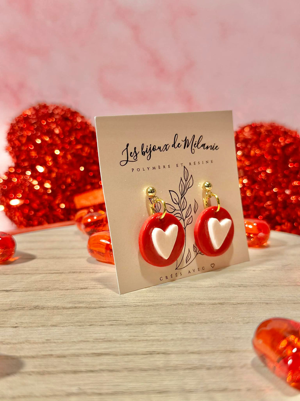 Pink and red heart drop earrings