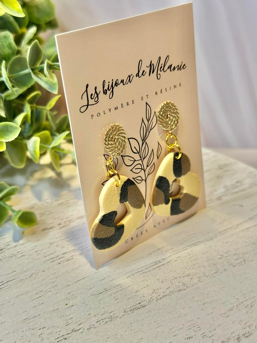 Textured heart earrings with leopard print