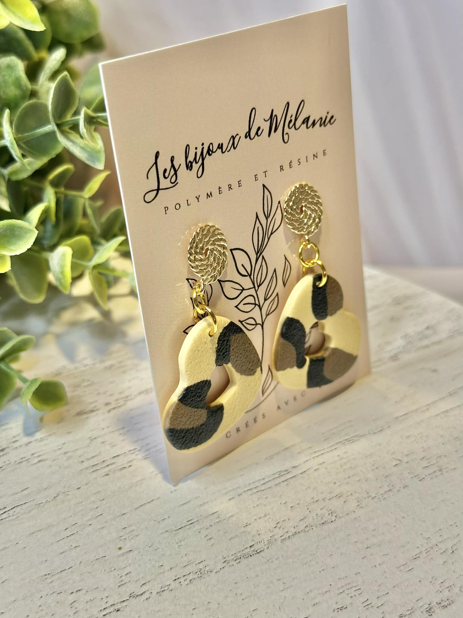 Boucles d'oreilles cœur léopard - Bijoux artisanaux acier inoxydable