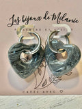 Boucles d'oreilles cœurs gris noir - Créoles hypoallergéniques